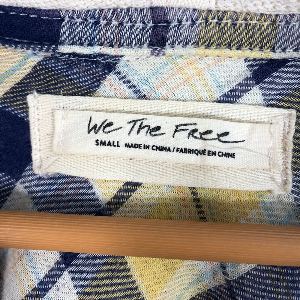 FP We the Free Calico Basin Distressed Yellow & Blue Hoodie Shacket OB9992328 S - Picture 15 of 16